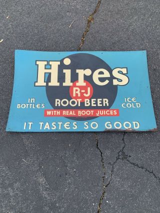 Vintage Hires Root Beer Pop Soda Beverage Tin Sign Advertising 47.  5x28.  5
