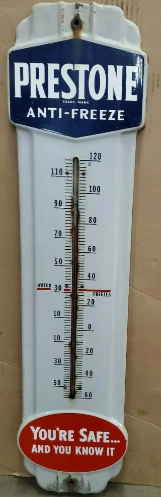 Prestone Antifreexe Thermometer Porcelain Gas Oil Vintage Collectable