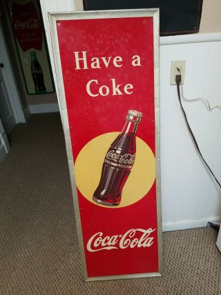 Vintage Early Coca Cola Soda Pop Metal Embossed Coke Sign 54x18 Have A Coke