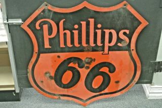 Scarce Double Sided Porcelain Phillips 66 Gas Oil Sign Station Pump 1