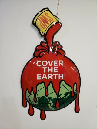 Vintage Sherwin Williams Paints Cover The Earth 35 " X 19 " 3 - D Porcelain Sign