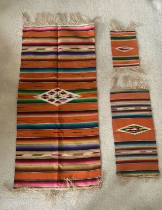 3 Vintage Handwoven Wool Saltillo Serapes,  Gorgeous Colors