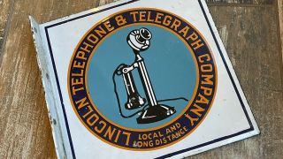 Vintage Porcelain Lincoln Telephone & Telegraph Company Advertising Flange Sign