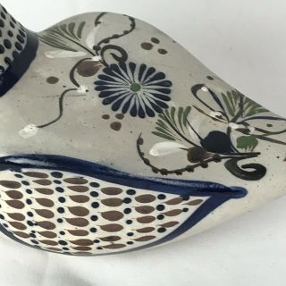 Tonala Mexico Pottery Folk Art Bird Hand Painted Blue Brown Signed TIZ 3