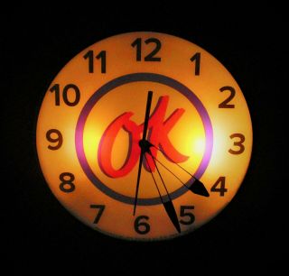 Chevrolet Ok Cars Lighted Advertising Clock By Telechron W/pam Glass Face