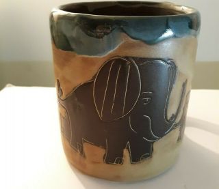 Mexico Pottery MARA Large Hand Crafted - Etched Hand Painted Mug with Elephants 2