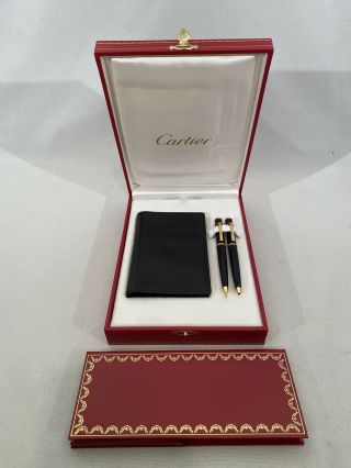 Cartier Leather Notebook Diabolo Ballpoint Pen And Mechanical Pencil Set