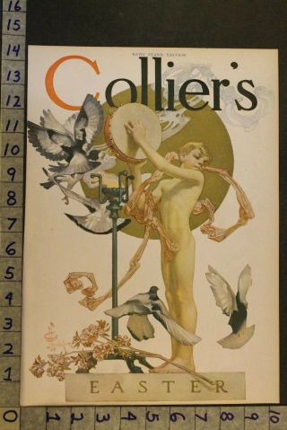 1907 Jc Leyendecker Easter Nude Boy Tamborine Dove Bird Vintage Art Cover Vg02