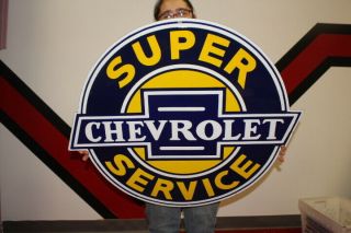 Large Chevrolet Service Car Dealership Gas Oil 33 " Porcelain Metal Sign