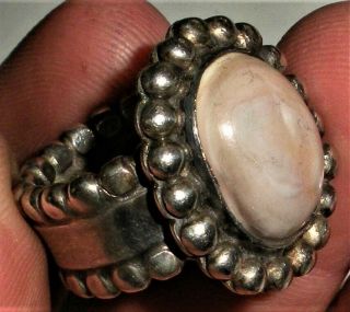 Vintage Navajo Mother Of Pearl Great Stone Sterling Silver Ring Bead Design Vafo