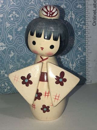 Vtg Kokeshi Wooden Oriental Asian Geisha Kimono Girl Doll.