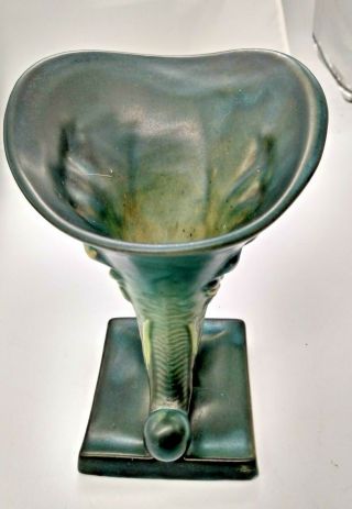 Vintage Roseville Pottery Green Cornucopia Vase Freesia Pattern - 1935 - 1954