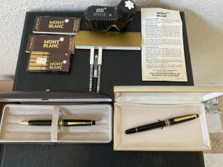Vintage Mont Blanc Meisterstuck Black 14k Fountain & Ballpoint Pen W/ Cases Ink