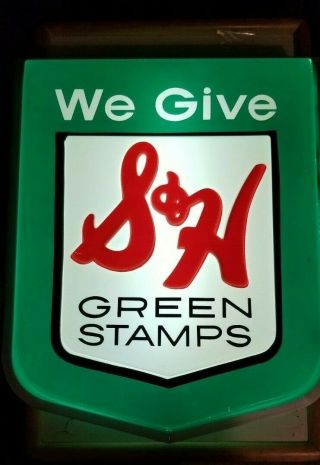 Vintage S&h Green Stamps Double Sided Light Sign Gas Oil Soda Nos