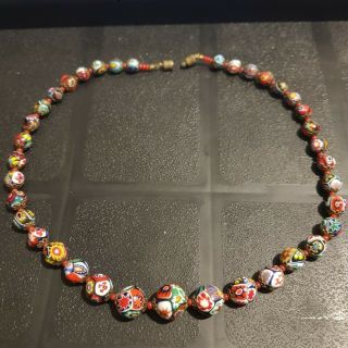 Vintage Millefiori Venetian Murano Glass Beads 6.  4 - 14.  5mm Necklace Italia 18 "