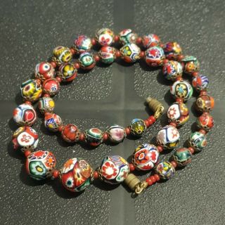 Vintage Millefiori Venetian Murano glass beads 6.  4 - 14.  5mm necklace Italia 18 