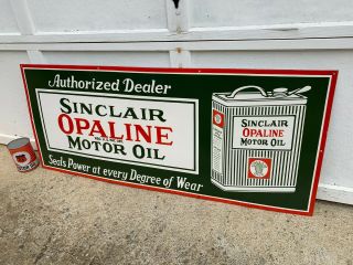 " Sinclair Opaline Motor Oil " Large,  Heavy Porcelain Sign,  (48 " X 20 "),  Near