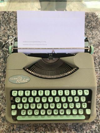 1955 Hermes Rocket Typewriter Seafoam Green With Case