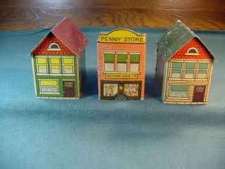 Vintage Tin Village 1 Cent Penny Store Two - Story House Buildings Candy Container
