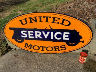 " United Motors " Large,  Heavy Double Sided Porcelain Sign (48 " X 24 "),  Great Sign