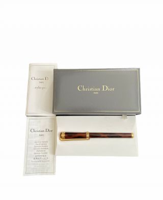 Vintage Christian Dior Gold Plated Fountain Styles Pen 18k Gold Brown Marble