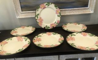 Set Of 6 Vintage Franciscan Desert Rose 10 1/2 Inch Dinner Plates Made In Ca Usa