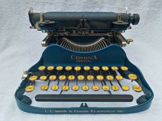 Vintage L C Smith & Corona No.  3 Folding Typewriter Blue Corona Special