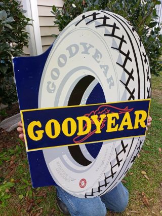 Vintage Goodyear Tires Porcelain Sign 36 Inch Double Sided Flange (1940 
