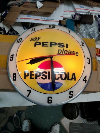 Vintage Pepsi Say Pepsi Please Double Bubble Light Up Clock - Great Crack