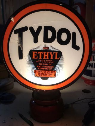 Vintage Tydol Ethyl Gas Pump Globe Glass With Metal Band Ring