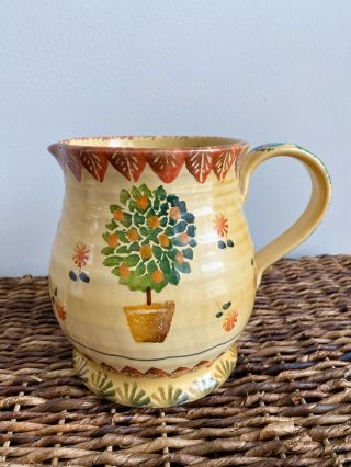 Vintage Italica Ars Pottery 7” Pitcher Hand Painted Italy Tangerine Tree 48 Oz