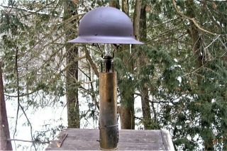 Trench Art Lamp 75mm M18 Tank Shell Dated 1940 Civil Defence Helmet Shade