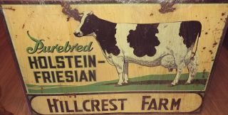 Vintage Hillcrest Farm Metal Sign Purebred Holstein.  Friesian Cows Cattle.  2sided