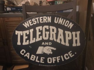 Western Union Telegraph Double Sided Porcelain Sign