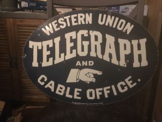 Western Union Telegraph Double Sided Porcelain Sign 4