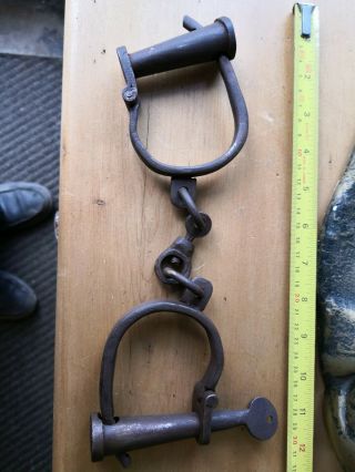 Old Vintage Antique Handcrafted Iron Lock Handcuffs,  Collectible Victorian?