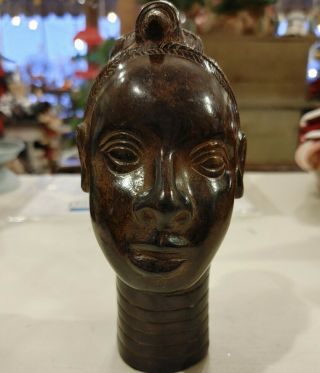 Benin Bronze Head Of Oba Bust Nigeria African Art Vintage