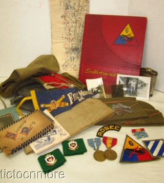Us Wwii Korea 6th Armored Div Grouping Dog Tags Caps Medal Insignia Book Patch