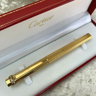 Vintage Authentic Cartier Ballpoint Pen Vendome Trinity 18k Gold Plated W/ Case