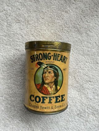 Strong Heart Coffee Tin 1lb Hewitt & Sons Des Moines Iowa Native American Indian