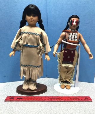 2 Native American Indian Dolls W/stands