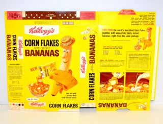 Vintage 1964 Kellogg’s Corn Flakes With Instant Bananas Cereal Box Flat