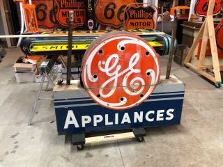 Large Vintage Ge Appliance Double Sided Porcelain Neon Old Advertising