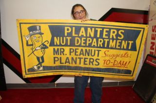 Large Planters Nut Department Mr.  Peanut Grocery Store Gas Oil 48 " Metal Sign