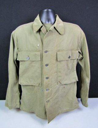 Wwii Us Army Cotton Hbt Herringbone Twill Combat Shirt Jacket 13 Star Button 38r