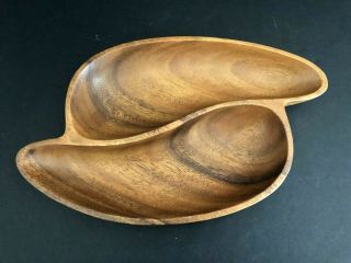 Vintage Hand Crafted Monkey Pod Wooden Divided Bowl 11 " X 7.  5 "
