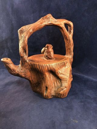 Chinese Yixing Clay Brown Tree Trunk Teapot Branch Handle Wise Man Staff Bean 3