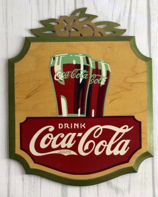 1930’s Kay Displays Vintage Coca Cola Wood & Metal Scroll Advertising Sign