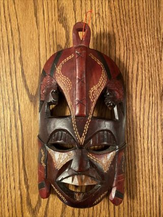 African Tribal Art Hand Carved Teak Wood Warrior Face Mask Wall Decor Kenya