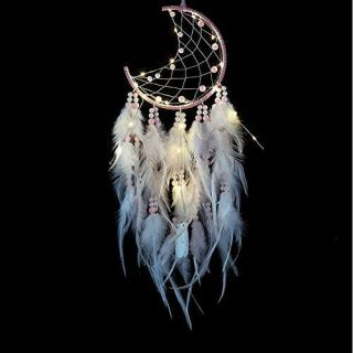 Dream Catcher With Led Lights Handmade Pink Feather Moon Dreamcatcher Wall